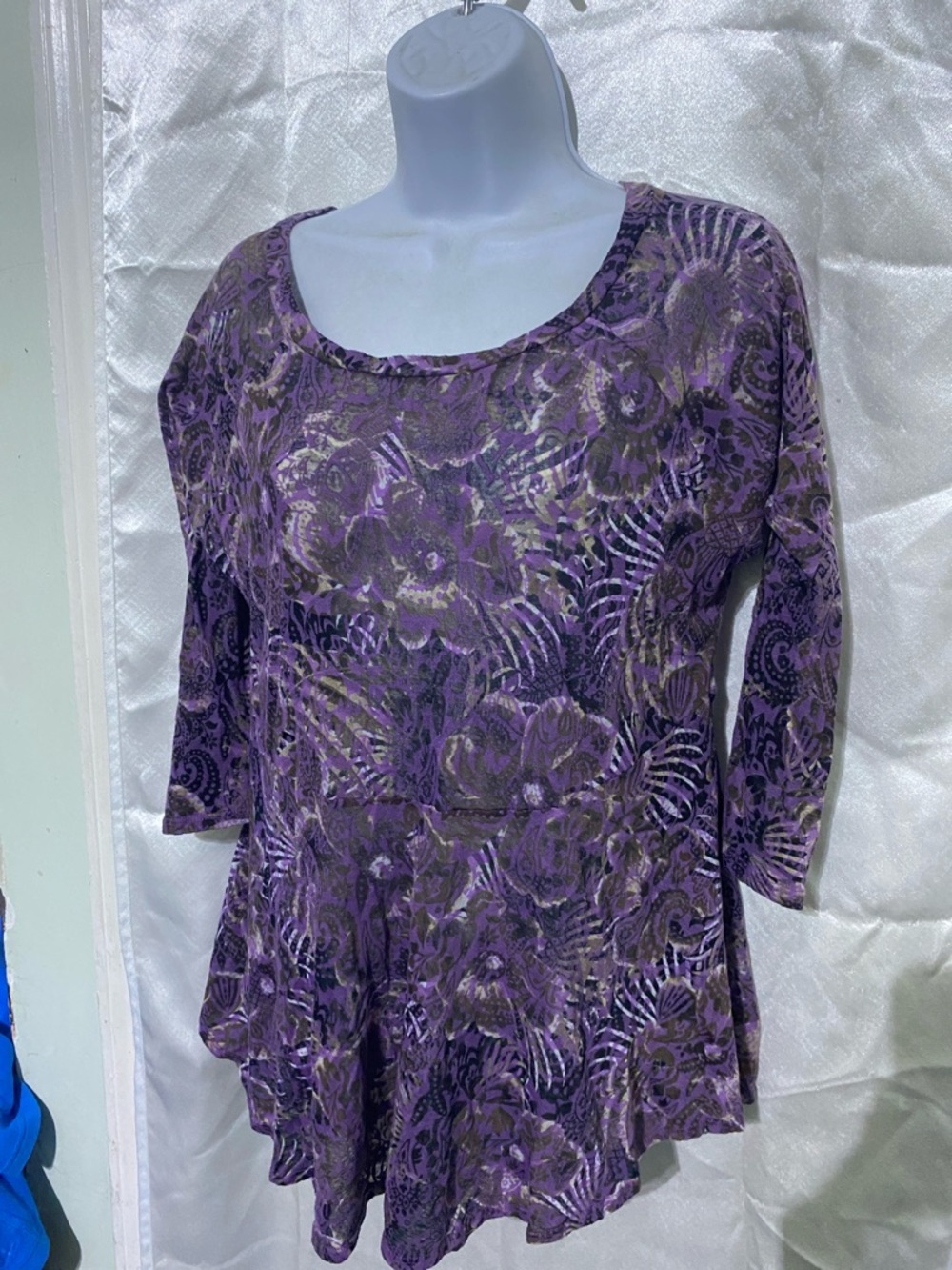 Tianello Purple Floral Scoop Neck Tunic Top